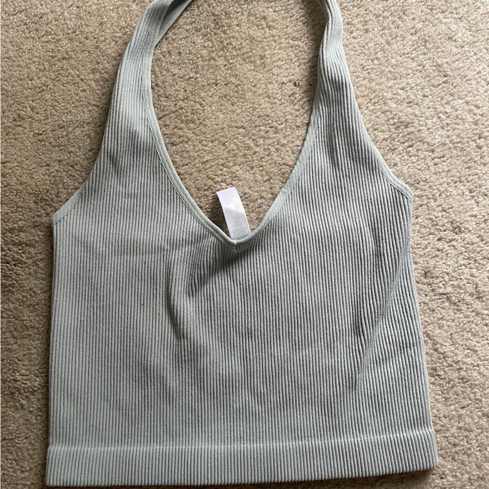Zenana Outfitters Ribbed Halter Tank Top - Light Gray